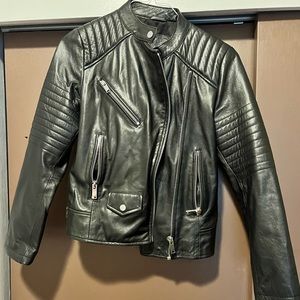 Genuine leather black jacket, worn once, size large
